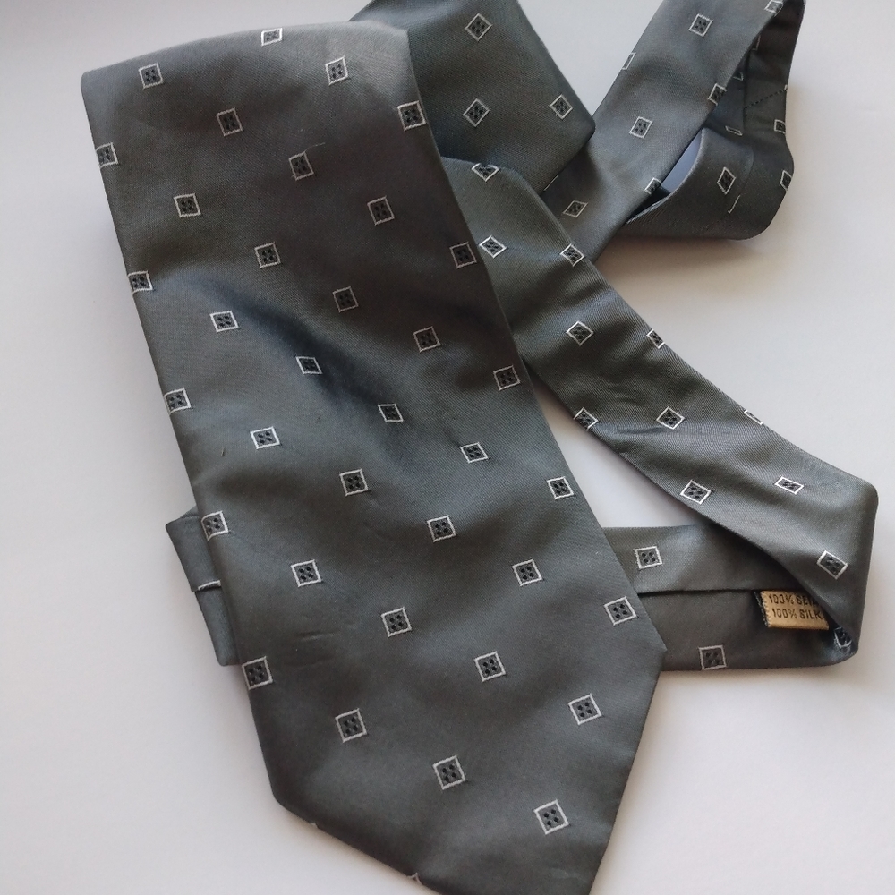 Grey Silk Tie Necktie Vintage Made in Italy Antique Menswear Office Formalwear
